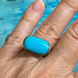 Turquoise Stone Silver Ring - Bright Blue Gemstone Band